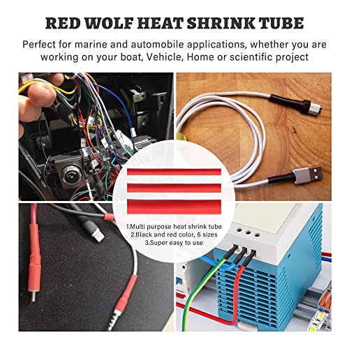 RED WOLF Heat Shrink Tubing Kit, 3:1 Shrinkage Ratio, Adhesive Lined Electrical Cable Harness Heat Shrink Tube Marine Grade for Wire Wrap Connection Insulation 270 PCS Black Red Waterproof