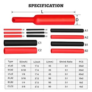 RED WOLF Heat Shrink Tubing Kit, 3:1 Shrinkage Ratio, Adhesive Lined Electrical Cable Harness Heat Shrink Tube Marine Grade for Wire Wrap Connection Insulation 270 PCS Black Red Waterproof