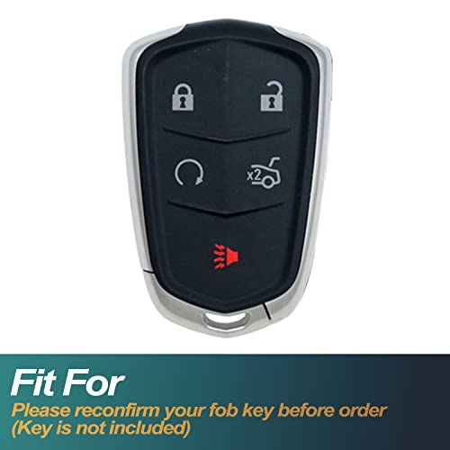 FEYOUN Key Fob Cover Compatible with Cadillac ATS SRX CT6 CTS XT5 XTS Escalade ESV Smart 5 Buttons TPU Remote Keyless Key Fob Case Protection Shell Accessories, White