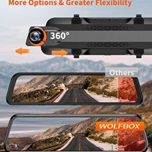 WOLFBOX 2.5K Dash Cam Mirror for Car, Rear View Mirror Camera with 10" IPS Full Touch Screen, Dual Dash Camera 1440P Front and Rear Mirror with 1080P Backup Camera, Free TF Card & GPS