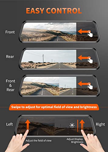 WOLFBOX 2.5K Dash Cam Mirror for Car, Rear View Mirror Camera with 10" IPS Full Touch Screen, Dual Dash Camera 1440P Front and Rear Mirror with 1080P Backup Camera, Free TF Card & GPS