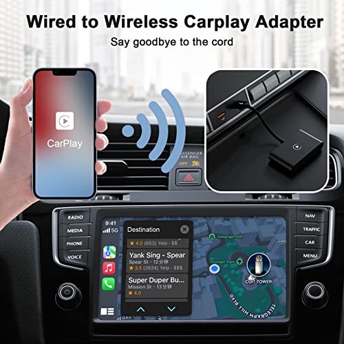 Wireless CarPlay Adapter,Wireless Carplay Dongle,Plug & Play 5GHz WiFi Online Update,Low Latency,Easy to Install,Support Newest iOS 16