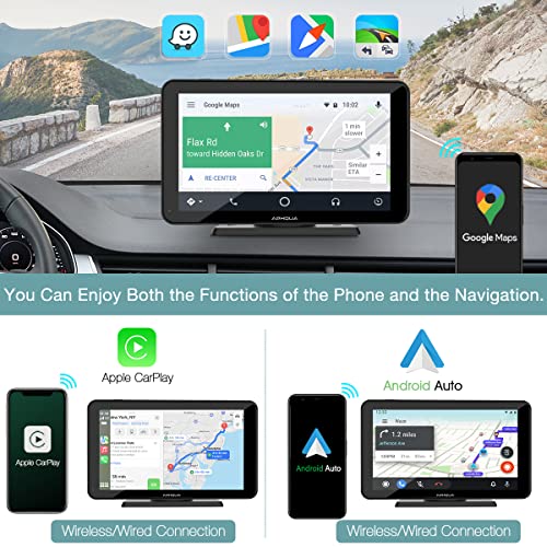 2023 Newest CarPlay Unit & Android Auto, APHQUA 7 Inch IPS 1080P Touch Screen Car Stereo with Backup Camera, Bluetooth, Mirror Link, Google, Dash or Windshield Mount