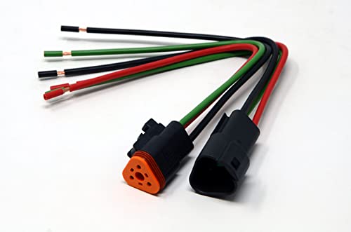 Deutsch DT 3-pin Black Pigtail Kit, 14AWG Pure Copper GPT Wire (Made in USA)