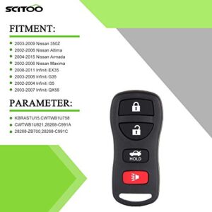 SCITOO 2pcs 4 Buttons Keyless Entry Kit Replacement fit for 2002-2015 for Nissan Altima Armada 2002-2011 for Infiniti EX35 FX35 FX45 FCC KBRASTU15 CWTWB1U758