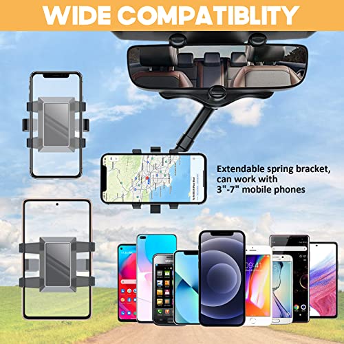 Rearview Mirror Phone Holder for Car,2023 Rotatable and Retractable Car Phone Holder Mount Universal Multifunctional 360° Rear View Mirror Phone Holder Pro Clip Car Mirror Phone Mount for Mobile Phone