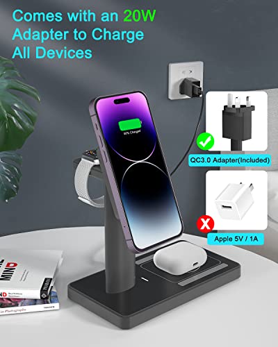 3 in1 Magnetic Wireless Charger Stand,2022 Upgraded Aluminum Alloy 20W Fast Wireless Charging Station Compatible with Magsafe Charger for iPhone 14/13/12 Pro/Pro Max/Mini/iWatch Series/AirPods Pro/3/2