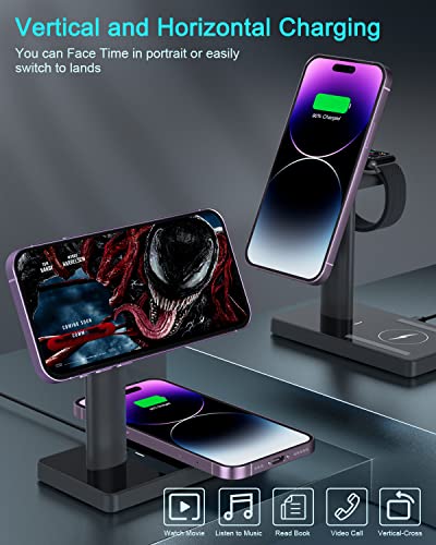 3 in1 Magnetic Wireless Charger Stand,2022 Upgraded Aluminum Alloy 20W Fast Wireless Charging Station Compatible with Magsafe Charger for iPhone 14/13/12 Pro/Pro Max/Mini/iWatch Series/AirPods Pro/3/2