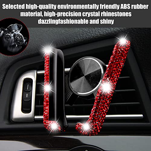 QUICTO Bling Car Phone Holder, Mini Car Dash Air Vent Cellphone Mount, 360° Rhinestone Crystal Adjustable Car Phone Mount, Universal Women and Girls Bling Car Interior Accessories (Red)