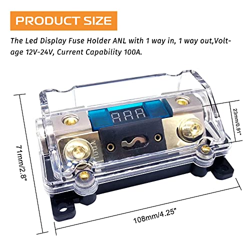 KEDAKEJI 0/2/4 Gauge Car Audio Digital Led Display Fuse Holder ANL 100Amp Include Fuse Distribution Block 1 way in 1 way out