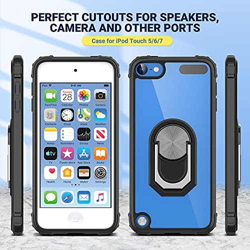 ULAK Compatible with iPod Touch 7th Generation Case with Screen Protector, Clear Back Cover with Build in Kickstand, Heavy Duty Hard Shell Case for Apple iPod Touch 7th/6th/5th Gen, Black