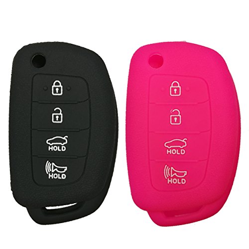 2Pcs Coolbestda Flip Key Fob Cover Skin Remote Case Keyless Entry Jacket Shell for Hyundai Sonata Santa Fe Tucson Black Rose