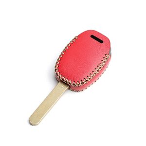 WFMJ Leather for Honda Fit Odyssey Ridgeline Accord CR-V CR-Z Insight 3 Buttons Key Case Cover Fob Chain (Red)