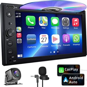 double din car stereo with cd/dvd player, 7-inch touch screen car stereo with apple carplay&android auto, bluetooth5.2, backup camera, mirror link, subwoofer, swc, subwoofer, am/fm car radio receiver