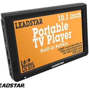 10 Inch Portable Digital ATSC TFT HD Screen Freeview LED TV for Car,Caravan,Camping,Outdoor or Kitchen.Built-in Battery Television/Monitor with Multimedia Player Support USB Card LEADSTAR