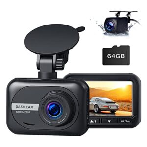 lamtto 1080p full hd dash cam front and rear with sd card, dual dash camera for cars, 2.45″ ips screen car camera with waterproof backup cam, wdr motion detection parking monitor g-sensor