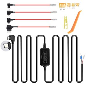dash cam hardwire kit usb c car dash camera charger power cord with lp/mini/ato/micro2 fuse tap cable, 12v to 24v input, 5v output for dash cam gps sat-nav type c hardwiring kit