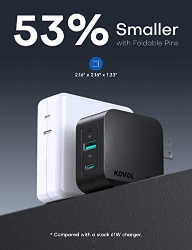 USB C PD Charger 65W, KOVOL Sprint USB Wall Charger, 2 Ports GaN III Fast Charger, USB C Travel Charger for MacBook Pro/Air, iPad Pro, iPhone 13/12/11, Dell XPS, Galaxy, Switch, and More