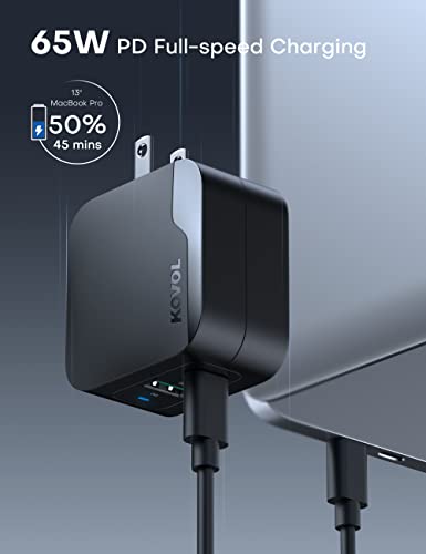 USB C PD Charger 65W, KOVOL Sprint USB Wall Charger, 2 Ports GaN III Fast Charger, USB C Travel Charger for MacBook Pro/Air, iPad Pro, iPhone 13/12/11, Dell XPS, Galaxy, Switch, and More