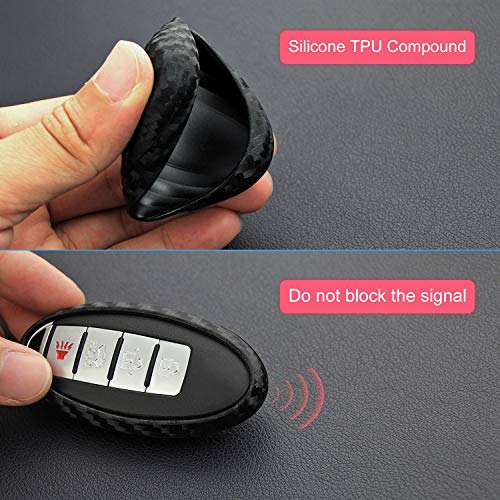 M.JVisun Soft Silicone Rubber Carbon Fiber Texture Cover for Nissan 370Z Altima Maxima Murano Armada GT-R Leaf Sentra Rogue Pathfinder Versa Smart 2 3 4 5 Buttons Car Key Fob Remote Case - Black