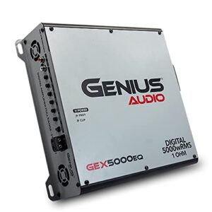 genius audio gex5000eq digital full range car amplifier monoblock 5000 watts rms class d 1-ohm stable with power protection system and bass boost for speaker and woofer performance