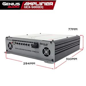 Genius Audio GEX5000EQ Digital Full Range Car Amplifier Monoblock 5000 Watts RMS Class D 1-Ohm Stable with Power Protection System and Bass Boost for Speaker and Woofer Performance