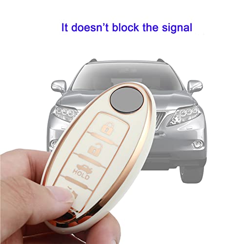 Guibuhuse Premium Soft Key Fob Cover 360°Protection Fits for Nissan Altima 2007 2008 2009 2010 2011 2012 Maxima 09-2013 2014 Murano 370Z Infiniti EX35 FX35 G37 G25 (White)