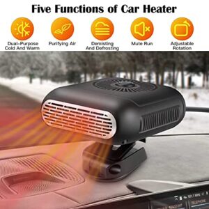 Portable Car Heater, 2 in 1 Fast Heating & Cooling Function Car Defroste Automobile Windscreen Fan Cars Defogger Plug in Cigarette Lighter (24V 220W)