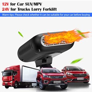 Portable Car Heater, 2 in 1 Fast Heating & Cooling Function Car Defroste Automobile Windscreen Fan Cars Defogger Plug in Cigarette Lighter (24V 220W)