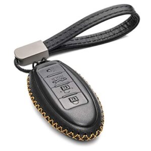 Vitodeco Leather Smart Key Fob Case Compatible with Nissan Versa, Sentra, Altima, Maxima, Rogue 2007-2022 (4 Buttons, Black)