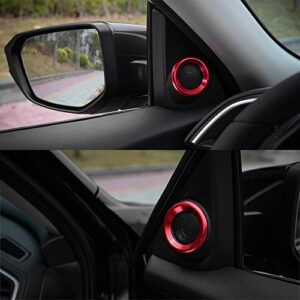 Thenice for 10th Gen Civic Door Audio Speaker Rings Anodized Aluminum A-Pillar Loudspeaker Decorations Circle Trims for Honda Civic 2016 2017 2018 2019 2020 2021 -Red