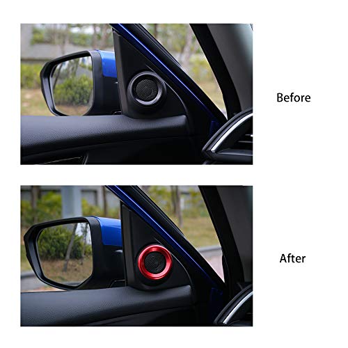 Thenice for 10th Gen Civic Door Audio Speaker Rings Anodized Aluminum A-Pillar Loudspeaker Decorations Circle Trims for Honda Civic 2016 2017 2018 2019 2020 2021 -Red