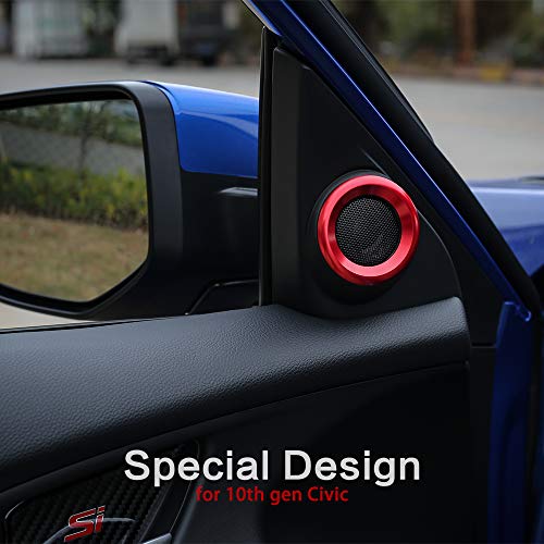 Thenice for 10th Gen Civic Door Audio Speaker Rings Anodized Aluminum A-Pillar Loudspeaker Decorations Circle Trims for Honda Civic 2016 2017 2018 2019 2020 2021 -Red