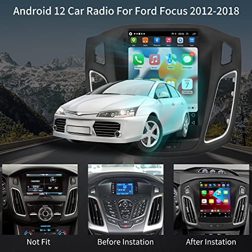 2GB+32GB Car Radio for Ford Focus 2012 2013 2014 2015 2016 2017 2018, Evonavi 10.4 inch Android 12.0 IPS Touchscreen Car Stereo with Carplay/Android Auto WiFi Bluetooth GPS Navigation FM/RDS EQ SWC