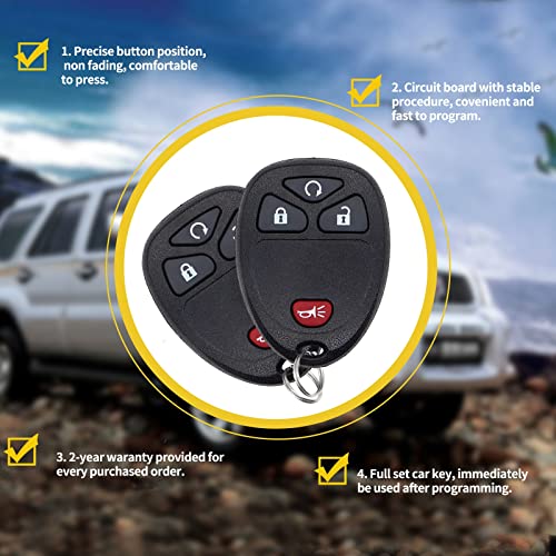 Xucanarmy Key Fob Replacement, Keyless Entry Remote Key 4 Buttons Fit for 2007-2016 Chevy Silverado Traverse Equinox Avalanche GMC Sierra Pontiac Torrent Saturn Outlook Vue, 2 Pack