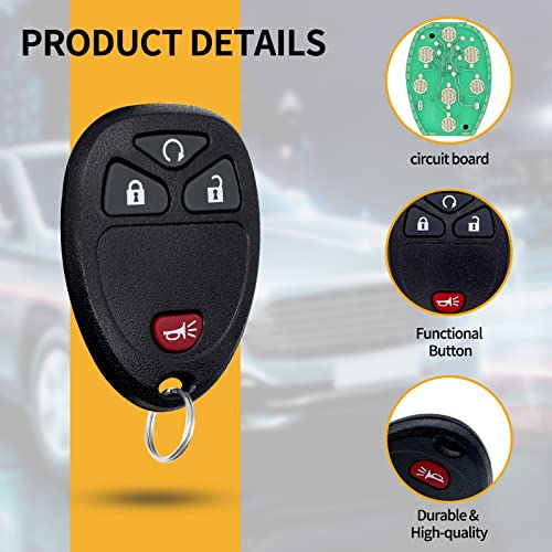 Xucanarmy Key Fob Replacement, Keyless Entry Remote Key 4 Buttons Fit for 2007-2016 Chevy Silverado Traverse Equinox Avalanche GMC Sierra Pontiac Torrent Saturn Outlook Vue, 2 Pack