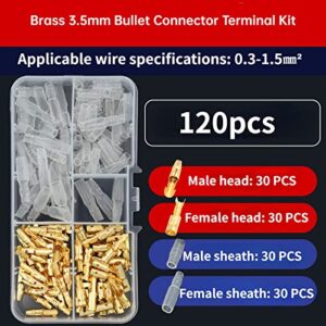 Brass box kit 3.5mm Connector Terminal Male & Female with Insulated Covers, Pack of 120(Set of 60)