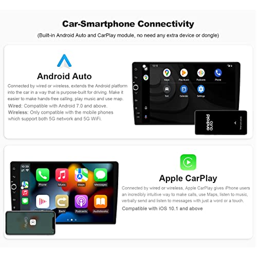 Joying Newest 10.1" Single Din Android Car Navigation Car Touch Screen Stereo Single Din Car Stereo with Navigation Supports Carplay/Android Auto/5Ghz WiFi/Bluetooth 5.1 (8GB+128GB)