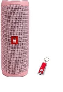 jbl flip 5 waterproof portable bluetooth speaker for travel, outdoor and home – wireless stereo-pairing – includes led flashlight key chain (pink)