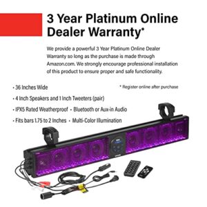 BOSS Audio Systems BRT36RGB ATV UTV Sound Bar System - 36 Inches Wide, IPX5 Rated Weatherproof, Bluetooth Audio, Amplified, 4 inch Speakers, 1 Inch Tweeters, USB Port, RGB Multicolor Illumination