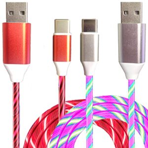 led usb c charging cable 2 packs 6ft light up type c charging cord fast usb c charger compatible with samsung galaxy s21 s20 s10 s9 s8 note 20,lg v30 v20 g6 (6ft,red& colorful)