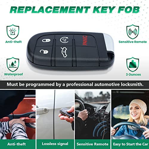 Beefunny 433MHz ID46 Chip M3N-40821302 Replacement 4+1 5 Button Smart Remote Key Fob for Chrysler 300 2011-2018 (1)