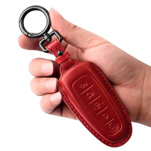 Tukellen for Ford Leather Key Fob Cover Key Shell Case for Ford C-Max Edge Escape Expedition Explorer Flex Focus Taurus Lincoln MKS MKT MKX -Red