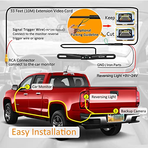 HD Backup Camera VECLESUS VC1 Car Rear View License Plate Back up Camera, Wide View Angle Night Vision Waterproof Easy Installation 720P Universal Backup Camera for Car, Sedan, Pickup, SUV and Truck