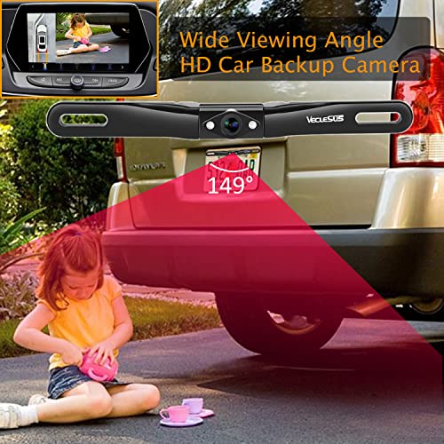 HD Backup Camera VECLESUS VC1 Car Rear View License Plate Back up Camera, Wide View Angle Night Vision Waterproof Easy Installation 720P Universal Backup Camera for Car, Sedan, Pickup, SUV and Truck