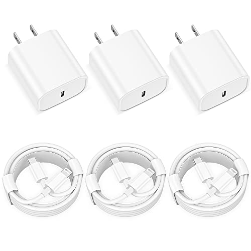 【Apple MFi Certified】 3Pack iPhone 14 13 12 11 Fast Charger,Apple Block USB C Fast Wall Plug with 6ft USB C to Lightning Cable for iPhone14/13/13Pro Max/12/12 Pro Max/11/11Pro Max/XS/XR/X,iPad