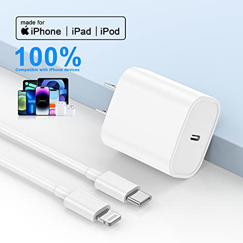 【Apple MFi Certified】 3Pack iPhone 14 13 12 11 Fast Charger,Apple Block USB C Fast Wall Plug with 6ft USB C to Lightning Cable for iPhone14/13/13Pro Max/12/12 Pro Max/11/11Pro Max/XS/XR/X,iPad