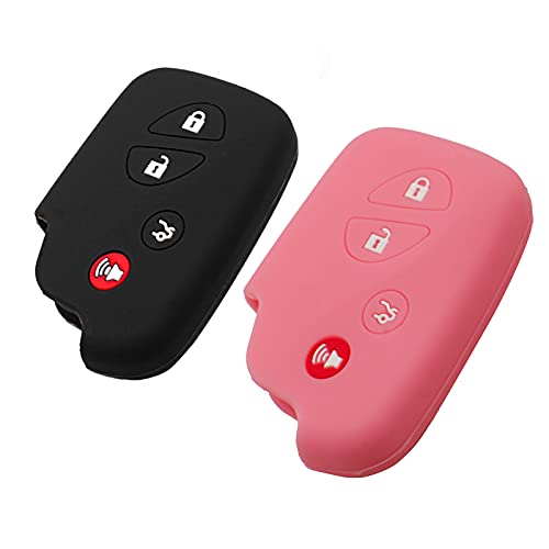 EYANBIS Silicone Key Fob Cover Fit for Lexus RX350 ES350 IS250 GX460 LX570 IS350 GS430 GS300 GS450h is F HYQ14AEM HYQ14ACX | Car Accessories | Remote Key Protection Case - Black & Pink