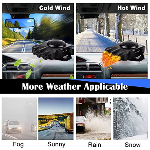 Car Heater Fan, Portable Electronic Auto Fan Heater 12V 150W 2 in 1 Heating/Cooling Function Fast Heating Car Defrost Defogger (Black)