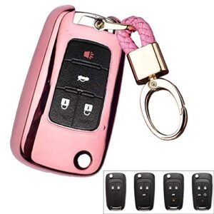 royalfox(tm 2 3 4 5 buttons tpu flip remote key fob case cover for chevrolet camaro cruze equinox malibu ss sonic spark volt aveo epica sail 3,buick lacrosse encore gl8 regal excelle (pink)